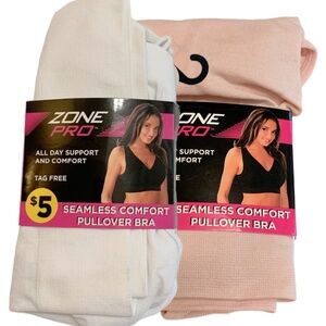 Lot of Two Seamless Sports Bras Size 1X Zone Pro Zone Pink/White Comfort New